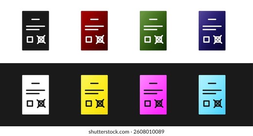 Set Poll document icon isolated on black and white background.  Vector