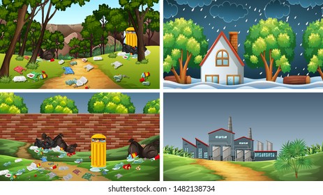 Reihe von verschmutzten Szenen-Illustrationen