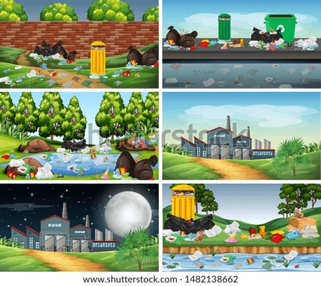 Set of polluted scenes illustration