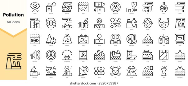 Set of pollution Icons. Simple line art style icons pack. Vector illustration