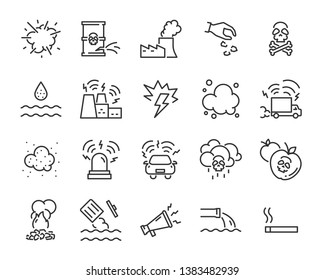 Set Of Pollution Icons, Such As Air Pollution, Sound Pollution, Water Pollution