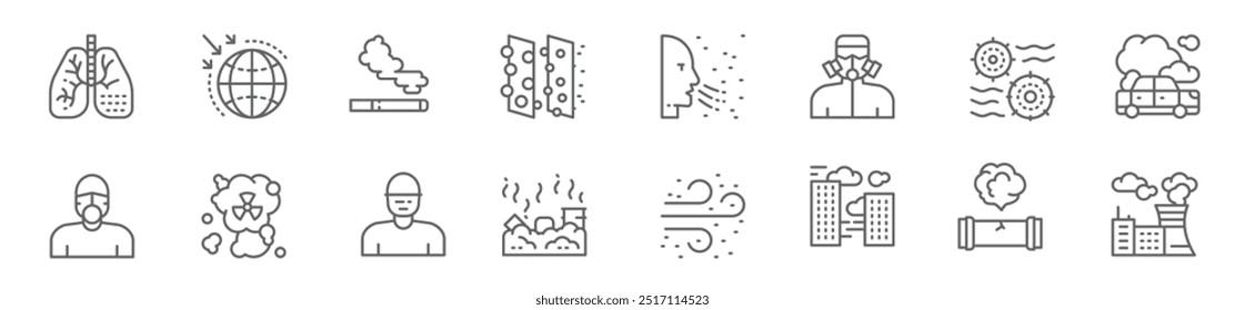 Conjunto de iconos de línea de contaminación Ilustración vectorial