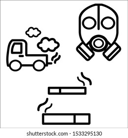 Set of pollution line icons, with white background.