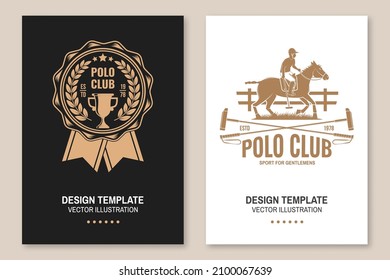 Set of Polo club sport badges, patches, emblems, logos. Vector illustration. Vintage monochrome equestrian label with rider and horse silhouettes. Concept for shirt or logo, print, stamp or tee.