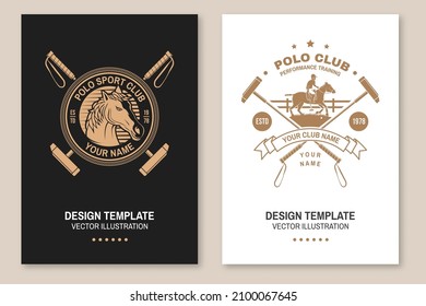 Set of Polo club sport badges, patches, emblems, logos. Vector illustration. Vintage monochrome equestrian label with rider and horse silhouettes. Concept for shirt or logo, print, stamp or tee.