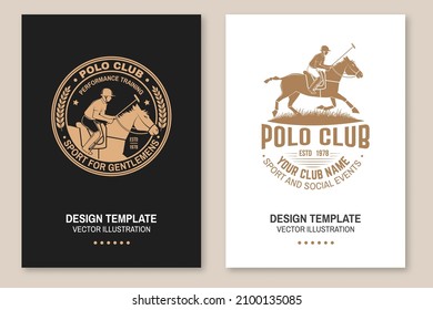 Set of Polo club sport badges, patches, emblems, logos. Vector illustration. Vintage monochrome equestrian label with rider and horse silhouettes. Concept for shirt or logo, print, stamp or tee.