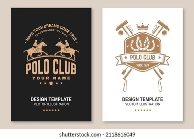 Set of Polo club sport badges, patches, emblems, logos. Vector illustration. Vintage monochrome equestrian label with rider and horse silhouettes. Concept for shirt or logo, print, stamp or tee.