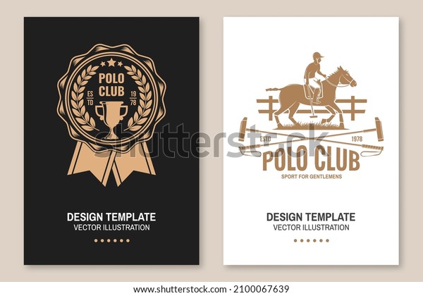 Set of Polo club sport badges, patches, emblems,\
logos. Vector illustration. Vintage monochrome equestrian label\
with rider and horse silhouettes. Concept for shirt or logo, print,\
stamp or tee.