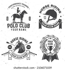 Set of polo and horse riding club patch, emblem, logo. Vector illustration. Templates for polo and horse riding sports club.