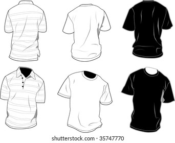 Set of polo and shirt, front and back, black and white.