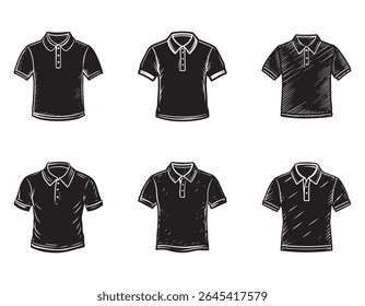 set of polo shirt sketch icon silhouette vector illustration
