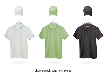 Set of Polo shirts and baseball caps templates for men.