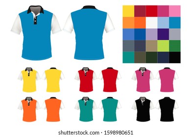 Set Polo-shirt many colors have white sleeves on white background. Vector illustration eps 10.