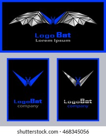 Set of polygon abstract bat. Business card with abstract bat. Modern background. Silver bat.