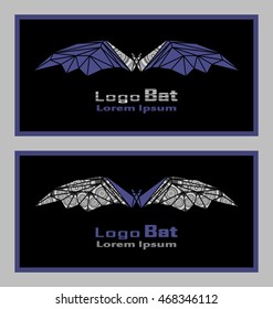 Set of polygon abstract bat. Business card with abstract bat. Modern background. Silver bat.