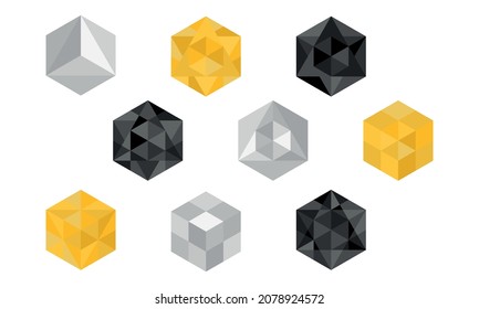 Set of polygon in different kinds of gems geometric shapes