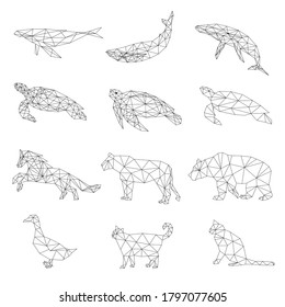 Set of polygon geometric animal isolated on white background. Vector illustration.