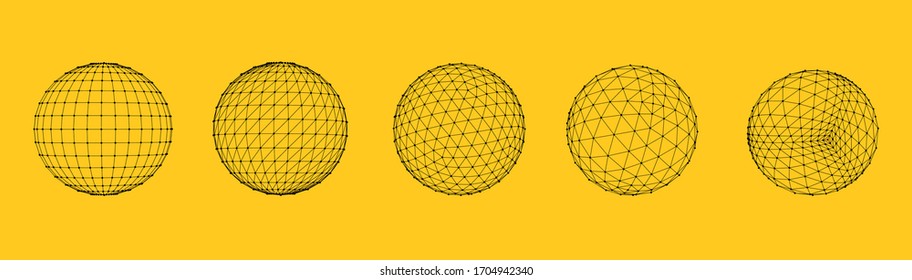 Conjunto de esfera de malla de polígono. Fondo tecnológico de arte abstracto. Colección de elementos de ciencia ficción de diseño geométrico minimalista. Concepto digital futurista vectorial.