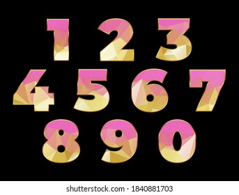 Set Polygon Number From 0 to 9, Low poly illustration of flat design.