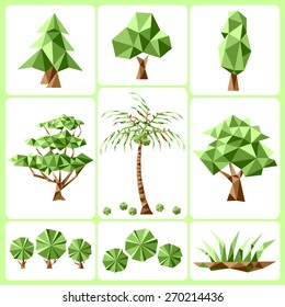 set of polygon tree vector design green color