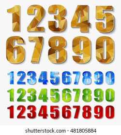 Set polygon yellow, red, blue and green numbers. Vector illustration