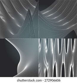 Set polygonal abstract vector illustration black and white grid