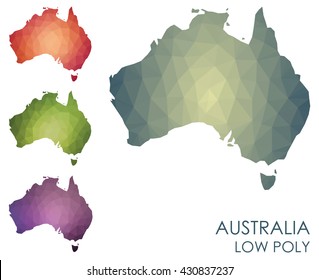 Set of polygonal Australia maps. Low poly style.