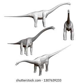 Set with polygonal Brachiosaurus. Dinosaur from different angles. Isometric dinosaur. 3D. Vector illustration of a polygonal dinosaur Brachiosaurus.