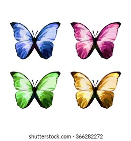 set polygonal butterfly on white background