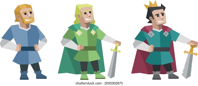 set of polygonal characters. Knight with a sword
