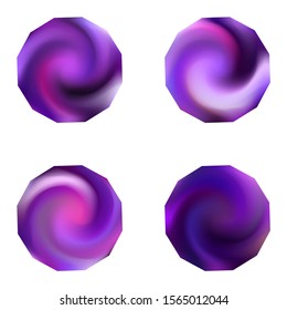 Set of polygonal chromatic backgrounds. Many-sided style of 90th, 80th. Trendy soft color effect. Violet effective modern screen design for brochure, calendar, cards or invitation.