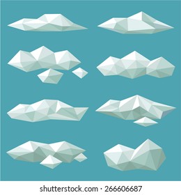 Set polygonal clouds of various shapes. Vector clouds.