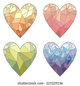 Set of polygonal colored hearts