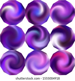 Set of polygonal colorful backgrounds. Trendy soft color theme. Geometric style of 90th, 80th. Violet elegant and effective, smooth blurred modern gradient covers.