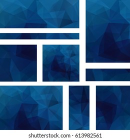 Set with polygonal dark blue  triangles. Vector illustration. Abstract background