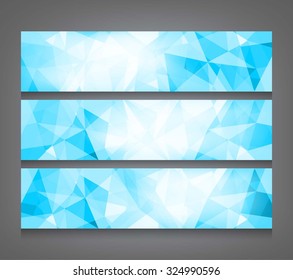 Set of polygonal geometric banners.Triangular abstract blue modern backgrounds