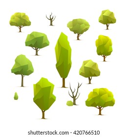 set of polygonal geometric trees, vector illustration