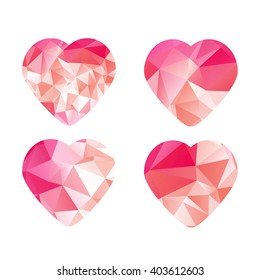 Set of polygonal hearts. Vector illustration