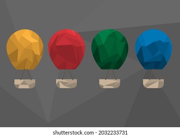 Set of polygonal hot air balloon, vector illustration
