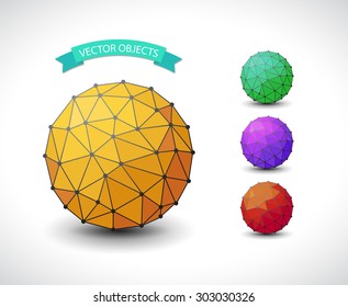 Set of polygonal illustration of a molecular sphere
