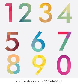 Set polygonal low poly numbers colorful glitter expensive. Numbers 0 - 9 geometric.