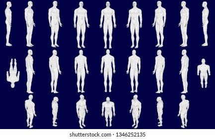 Set with a polygonal man in different positions. 3D. Vector illustration