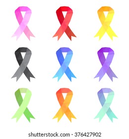 set of polygonal many colored ribbon, poly low vector
