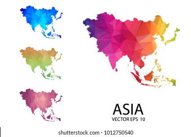 Set Of Polygonal Map Blank On White Background - Asia Map Of Isolated. Vector Illustration Eps 10.