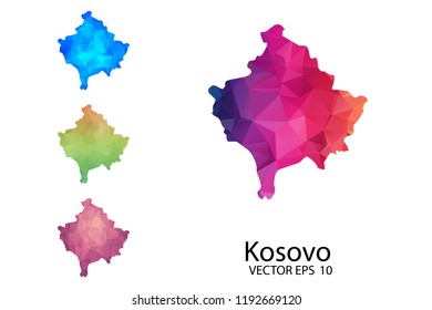 Set of Polygonal Map Blank on White Background - Kosovo map of isolated. Vector Illustration eps10.