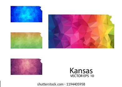 Set of Polygonal Map blank on white Background - Kansas map of isolated. Vector Illustration Eps10.
