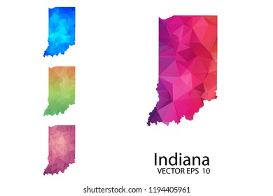 Set of Polygonal Map blank on white Background - Indiana map of isolated. Vector Illustration Eps10.