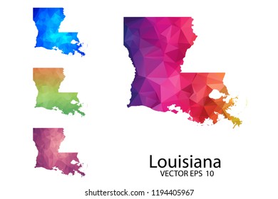 Set Of Polygonal Map Blank On White Background - Louisiana Map Of Isolated. Vector Illustration Eps10.