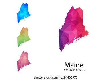 Set of Polygonal Map blank on white Background - Maine map of isolated. Vector Illustration Eps10.