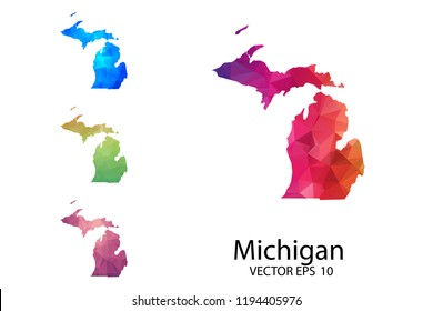 Set of Polygonal Map blank on white Background - Michigan map of isolated. Vector Illustration Eps10.